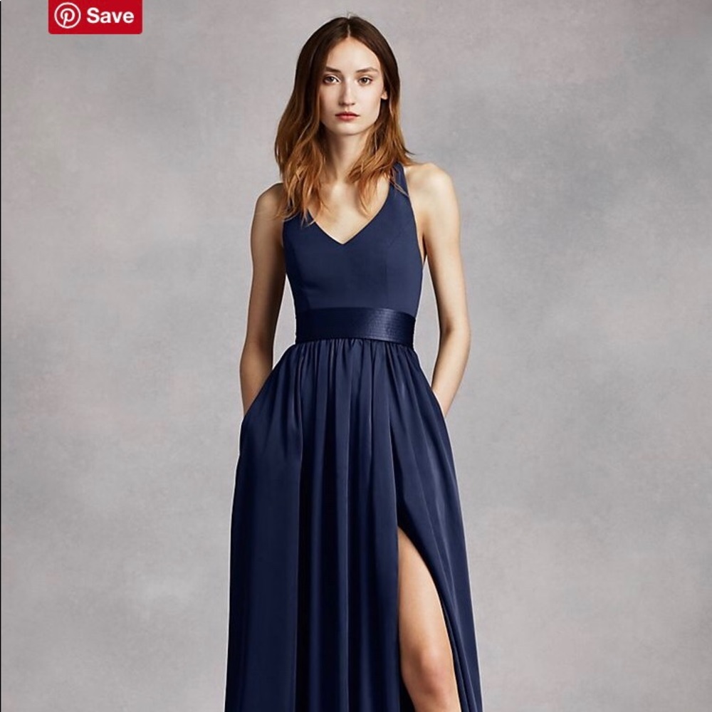 Vera Wang V Neck Halter Gown with Sash